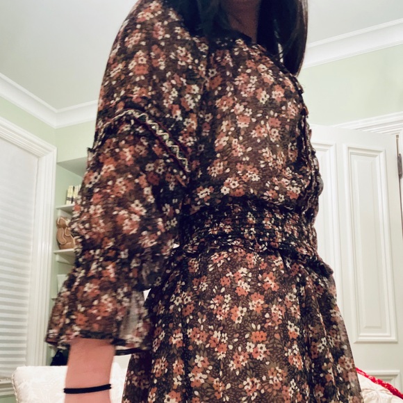 Zara Dresses S Green And Pink Floral Zara Smocked Dress Poshmark